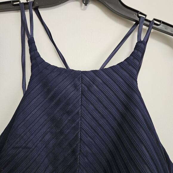 NWT Dear Moon Navy Blue Cocktail Dress Jr sz 11 Sheer Striped Shell Over Solid - Picture 4 of 8